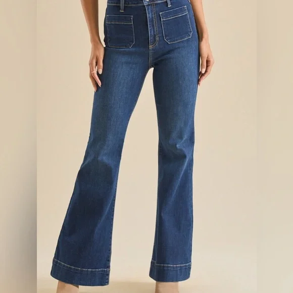 Altar’d State Echo Front Patch Pocket Bootcut Flare Jeans in Green Gray - Picture 1 of 8